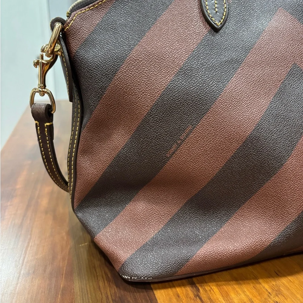 Dooney & Bourke Gabriella Brown Chevron Satchel Purse with Dust Bag